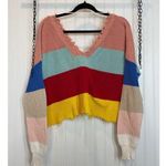 Fox + Hawk Color Block Cropped Distressed Stripe Sweater Multicolor Size S Red Photo 0