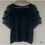 Maeve  Woven Puff-Sleeve Dot Top Ruffles Moss Green Forest Fairy Stretch Size XL Photo 0