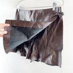 Massimo Dutti  Nappa Leather Wrap Mini Skirt Skort Brown Large Photo 5