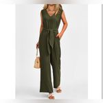 PRETTYGARDEN  Wide Leg Jumpsuit Casual V-Neck  Belted Long pants romper XL Photo 1