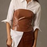 Anthropologie ✨SALE By Brown Faux Leather Smocked Tube Top Small Petite NWT Photo 0