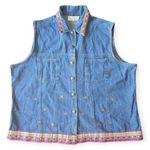 Casey & Max Embroidered Denim 100% Cotton Vest with Colorful Trim Size‎ XL Blue Photo 7