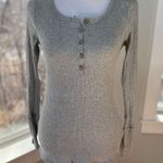 Pulse  Light Gray Ribbed Cotton Scoop Neck Long Sleeve Henley Tee Shirt Sz XS Photo 6