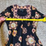 Vtg INC Boho Indie Trendy Black And Multicolor Floral Round Neck Bell 3/4 Sleeve Photo 3