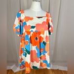 Boutique BiBi Floral Puff Sleeve Square Neck Babydoll Mini Dress XL Retro Style 70s New Photo 1