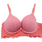 Aerie  Womens 32D Real Good Underwire‎ Bra Coral Pink Lace Molded Cups Push Up Photo 0