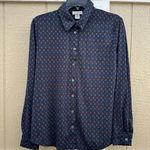 Ann Taylor Vintage  Navy Blue Polyester Spandex Button Collar Shirt Size Medium Photo 0