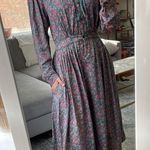 Vintage Floral Prairie Cottage Core Midi Dress Green Photo 0