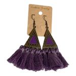 Boho Festival Copper Sphere Metalwork Agate Beads Purple Tassel Dangle Earrings Photo 4