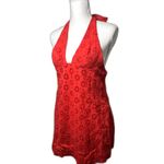Free People  Embroidered Halter 100% Cotton Red Trevi Eyelet Mini Dress Sz M NWT Photo 3