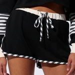 Akira NWT Boxing Athletic Black White Stripe Trim Drawstring Lounge Shorts Small Photo 0