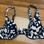 Lulus  Women's Bikini Top Size Large Black Cream Print Swimwear Beach Pool Summer Photo 0