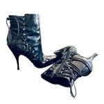 Carlos Santana Black Ankle Boots Pointed Toe Stiletto Heel Patent Lace-Up Croc Photo 7