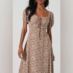 ASTR Lace Up Puff Sleeve Midi Dress in Brown Floral Size Small NWT Photo 8
