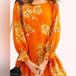 Free People  Womens Crazy Daisy Dress Size Medium Orange Yellow Long Sleeve Photo 0