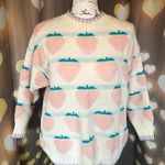 Peach sweater knit fuzzy stripe cream green loose Tan Photo 0