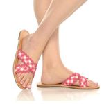 Draper James  Piper Ric Rac Pink and White Gingham Flats Sandals. Size 8.5 Photo 4