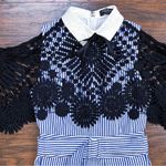 Few Moda • Shirting Lace Cape Mini Dress blue white striped black open shoulder Photo 3