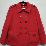 Lands' End Canvas Women's Size 12 Red Wool Cashmere Blend Peacoat Double Breasted Photo 0