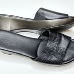 Talbots  Open-Toe Wedge 2" Heels Size 8AA Black‎ Textured Leather Slip-on Sandal Photo 0