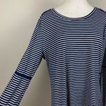 Fred David Top Womens XL Navy Striped Crochet Lace Long Tie Sleeve Scoop Neck Photo 2