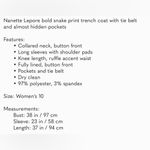 Nanette Lepore  Snake Print l Trench Coat Size 10 Photo 5