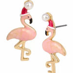 Betsey Johnson  Holiday Whimsy Santa Flamingo Stud Earrings, Pink Photo 0
