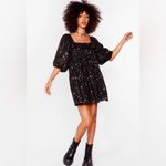 Nasty Gal  Black and Metallic Gold Star Flouncy Babydoll Dress 6 Photo 9