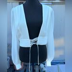 NBD NEW Leila Plunging Neck Cropped Top Lace-Up
Sheer Long Sleeve Blouse Sz Med Photo 4
