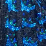 Laurence Kazar Vintage Black and Blue Sequin Beaded Blazer Jacket XL Photo 1