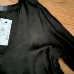 Primark V-neck, black floral satin effect long sleeve tiered Flowy mini dress S Photo 6