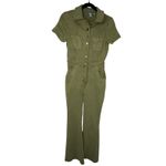 Urban Outfitters  Emma Denim Flared Jumpsuit Women S Olive Green Utility Stretch Photo 2