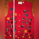 Vtg Marisa Christina Red Holiday Sweater Vest with Embroidery women’s Large Photo 9