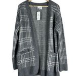 Pink Rose NWT Cozy Cardigan Womens M Gray Plaid Pockets Boho Coastal Grandmother Photo 0