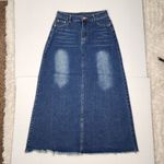 Denim Skirt Maxi Skirt Frayed Hem Jean Skirt Long To The Floor A Photo 8