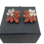 Vintage Rhinestone Floral Coral Lucite Faceted Petal Earrings Old Hollywood Glam Pink Photo 1