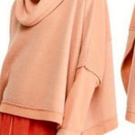 Free People  Huntington Oversized Cowl Neck Pullover Sweatshirt Orange Peach Sz S Photo 0