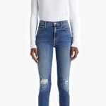 MOTHER Denim The Insider Crop Step Chew Jeans in Dancing on Coals size 25 New Blue Photo 0