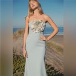 Mac Duggal  11855 Blue Strapless Crepe Trumpet Gown 3D Rhinestone Flower Sz 6 Photo 1