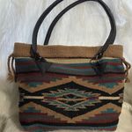 Woven Aztec Southwestern Tote Bag Purse Leather Handles Boho Chic Brown Photo 6