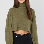 Free People BK Tee Olive Green Cropped Waffle Knit Turtleneck Size Small Photo 0