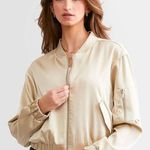 Stoosh Gold Satin Zip Up Bomber Jacket Size Large NWOT Photo 1