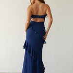 Cotton Candy LA Navy Strapless Ruffle Open Back Maxi Dress Photo 1