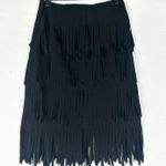 Cache  Vintage Y2k Fringe Skirt Size 2 Knee Length Black Stretch Western Flapper Photo 0