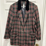 Sag Harbor Vintage Blazer Size 18W Red Green Wool Tartan Velvet Plaid Holiday Photo 0
