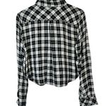 Rails Black & White Plaid Cropped Flannel Button Down Long Sleeve M Photo 1
