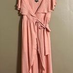Verty Dress Sz L Peach Slit Sleeves Embroidered Collar Wrap Frt Flowy Coverup Photo 0