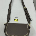 Taupe Cross Body Bag Snap Front Flap Braided Shoulder Straps Gold Photo 0