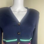 St. John  knit  Navy Cardigan  sweater  jacket with Multicolor Stripes Photo 4