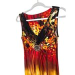 Kathy Roberts Maxi Sun Dress Artsy Boho Size 8 Jewel & Wood CenterSleeveless Red Photo 1